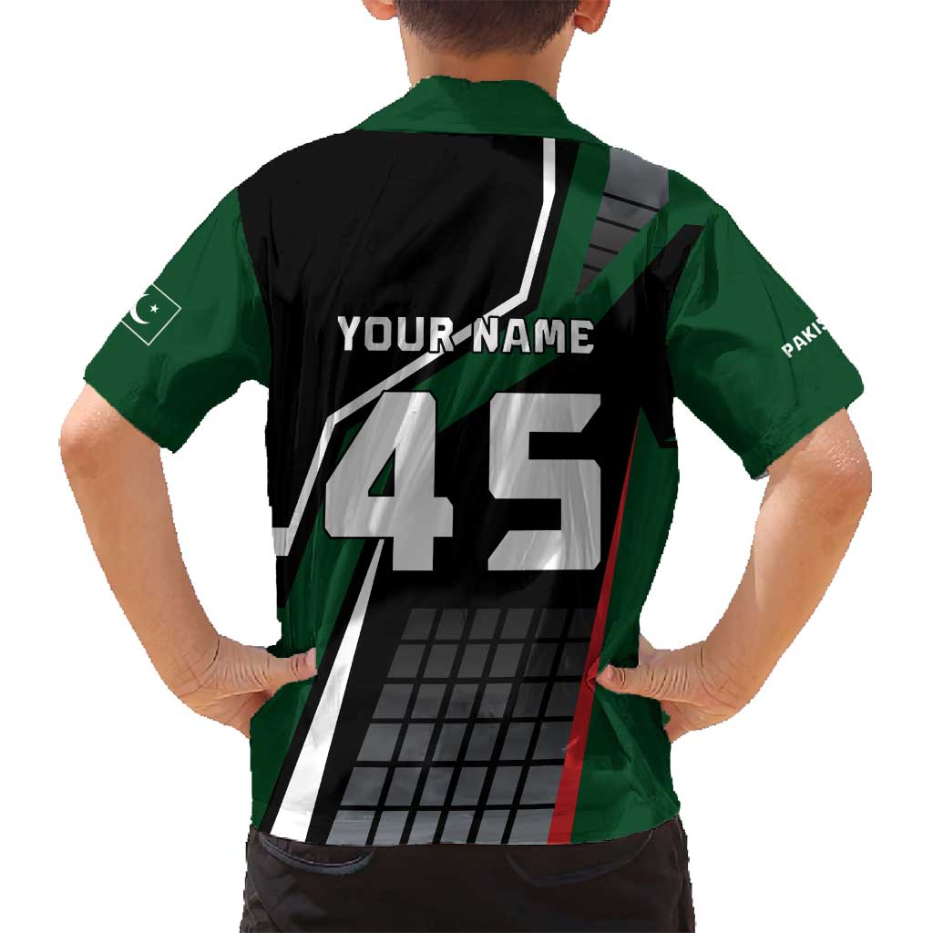 Pakistan Cricket Family Matching Off Shoulder Short Dress and Hawaiian Shirt Sporty Style with Flag Colors & Player Illustration