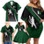Pakistan Cricket Family Matching Off Shoulder Short Dress and Hawaiian Shirt Sporty Style with Flag Colors & Player Illustration