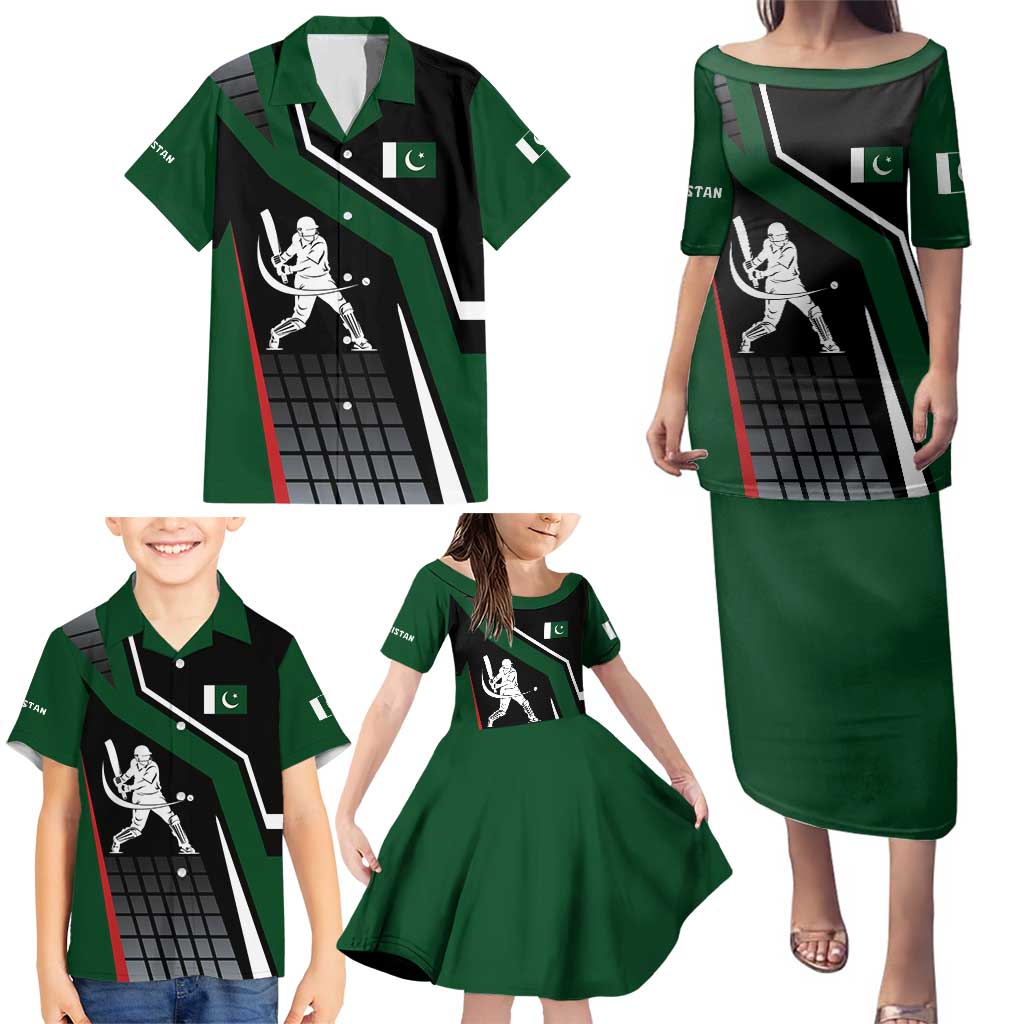 Pakistan Cricket Family Matching Puletasi and Hawaiian Shirt Sporty Style with Flag Colors & Player Illustration