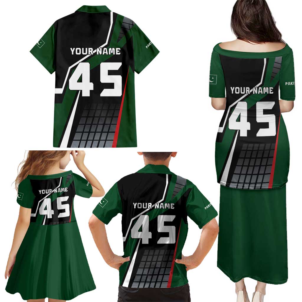 Pakistan Cricket Family Matching Puletasi and Hawaiian Shirt Sporty Style with Flag Colors & Player Illustration
