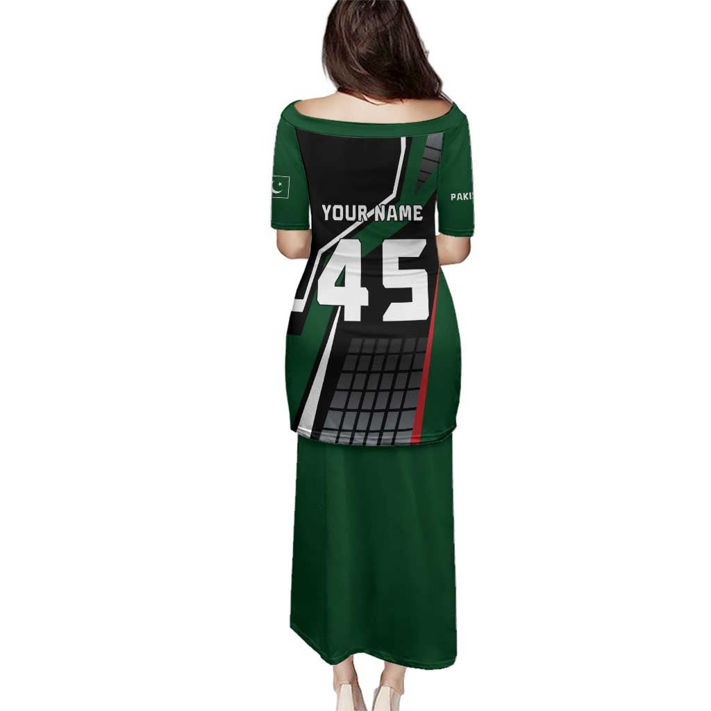 Pakistan Cricket Family Matching Puletasi and Hawaiian Shirt Sporty Style with Flag Colors & Player Illustration