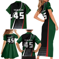 Pakistan Cricket Family Matching Short Sleeve Bodycon Dress and Hawaiian Shirt Sporty Style with Flag Colors & Player Illustration