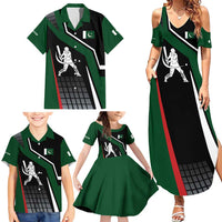Pakistan Cricket Family Matching Summer Maxi Dress and Hawaiian Shirt Sporty Style with Flag Colors & Player Illustration