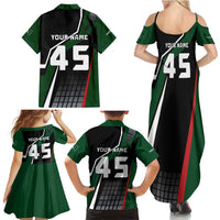 Pakistan Cricket Family Matching Summer Maxi Dress and Hawaiian Shirt Sporty Style with Flag Colors & Player Illustration