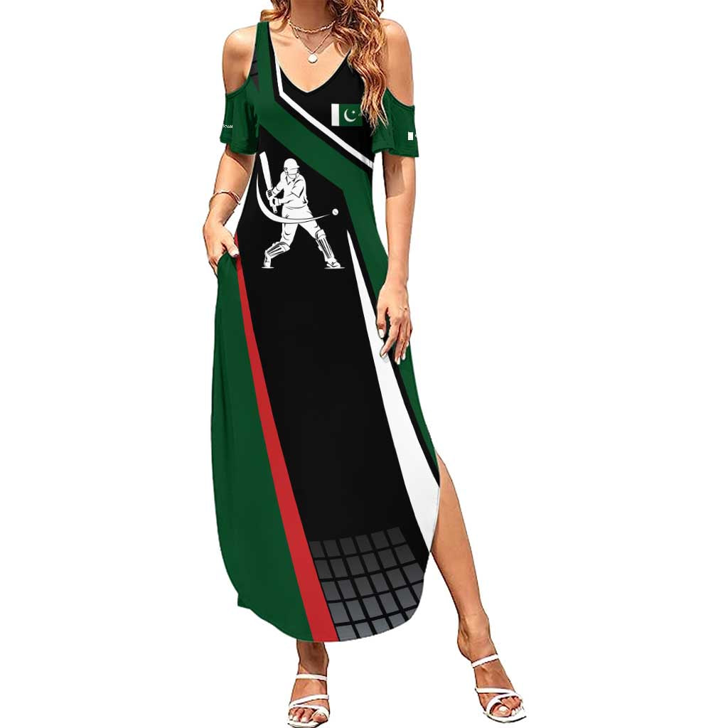Pakistan Cricket Family Matching Summer Maxi Dress and Hawaiian Shirt Sporty Style with Flag Colors & Player Illustration