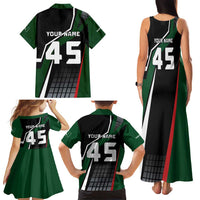 Pakistan Cricket Family Matching Tank Maxi Dress and Hawaiian Shirt Sporty Style with Flag Colors & Player Illustration