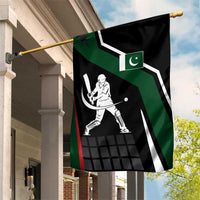 Pakistan Cricket Garden Flag Sporty Style with Flag Colors & Player Illustration