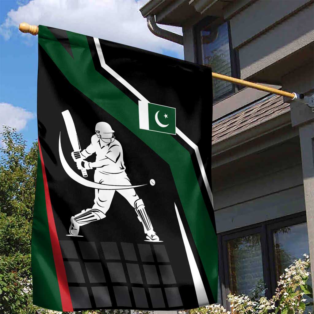 Pakistan Cricket Garden Flag Sporty Style with Flag Colors & Player Illustration