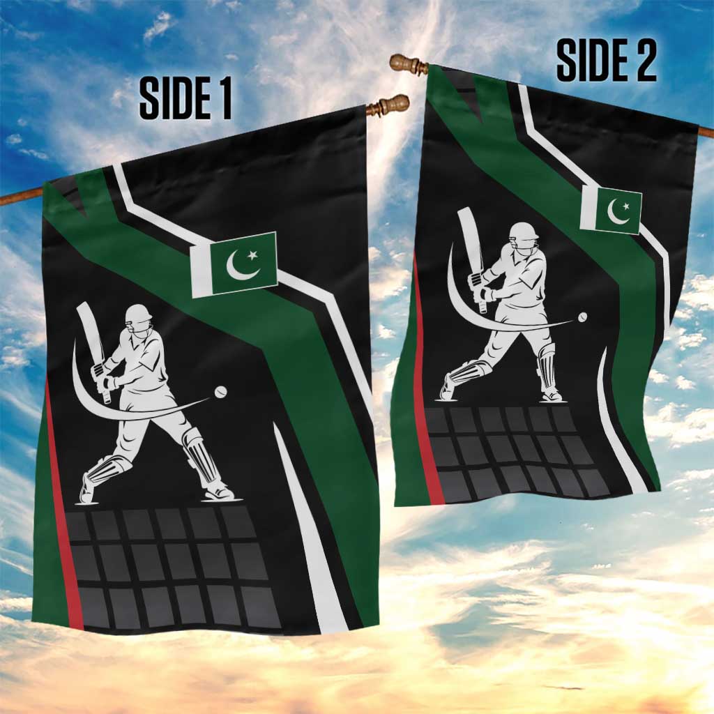 Pakistan Cricket Garden Flag Sporty Style with Flag Colors & Player Illustration