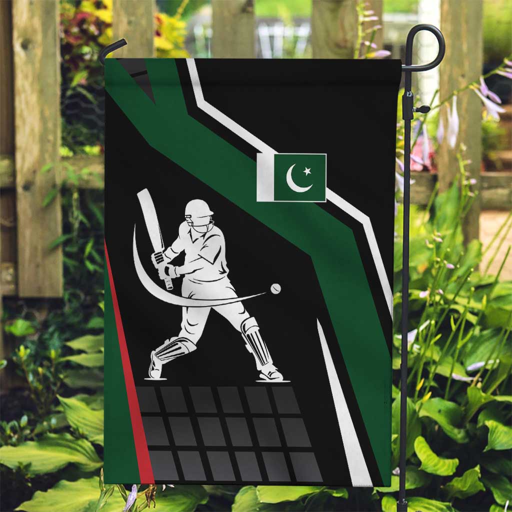 Pakistan Cricket Garden Flag Sporty Style with Flag Colors & Player Illustration
