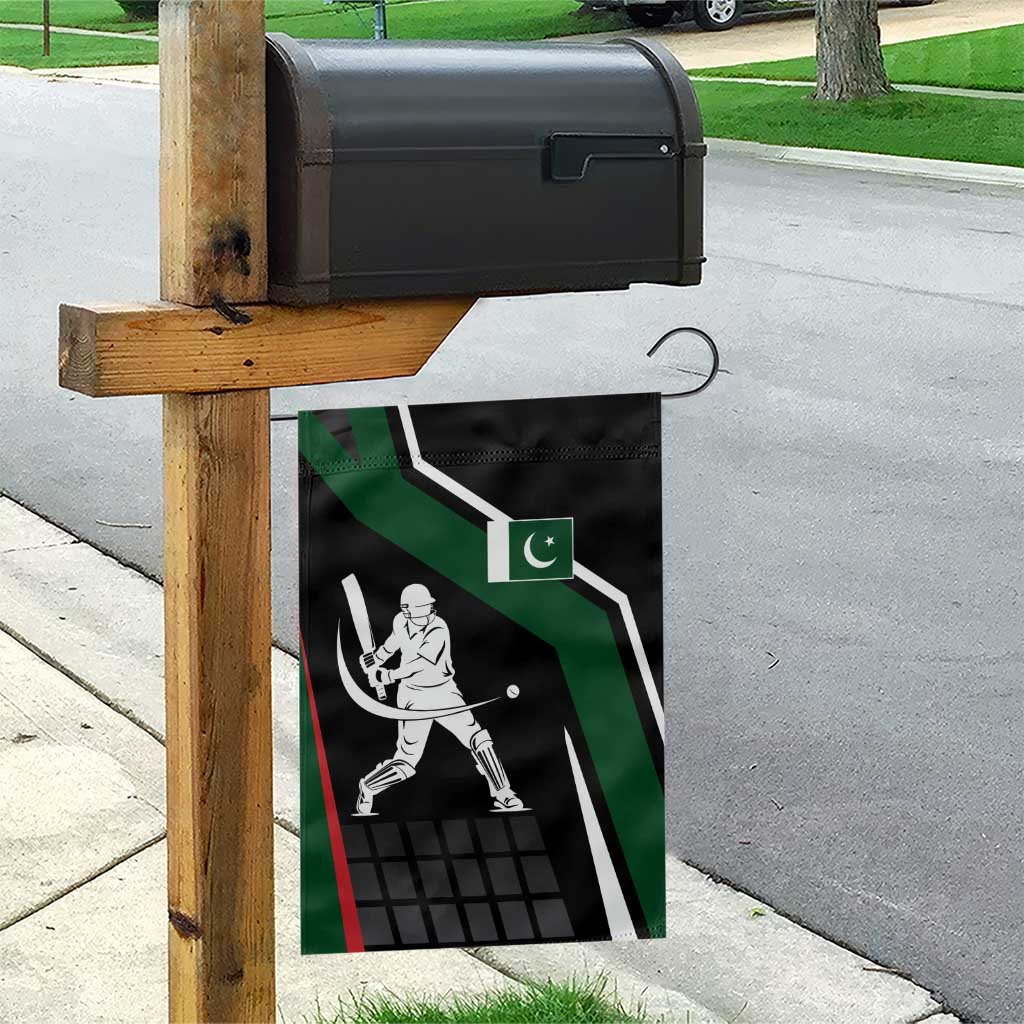 Pakistan Cricket Garden Flag Sporty Style with Flag Colors & Player Illustration