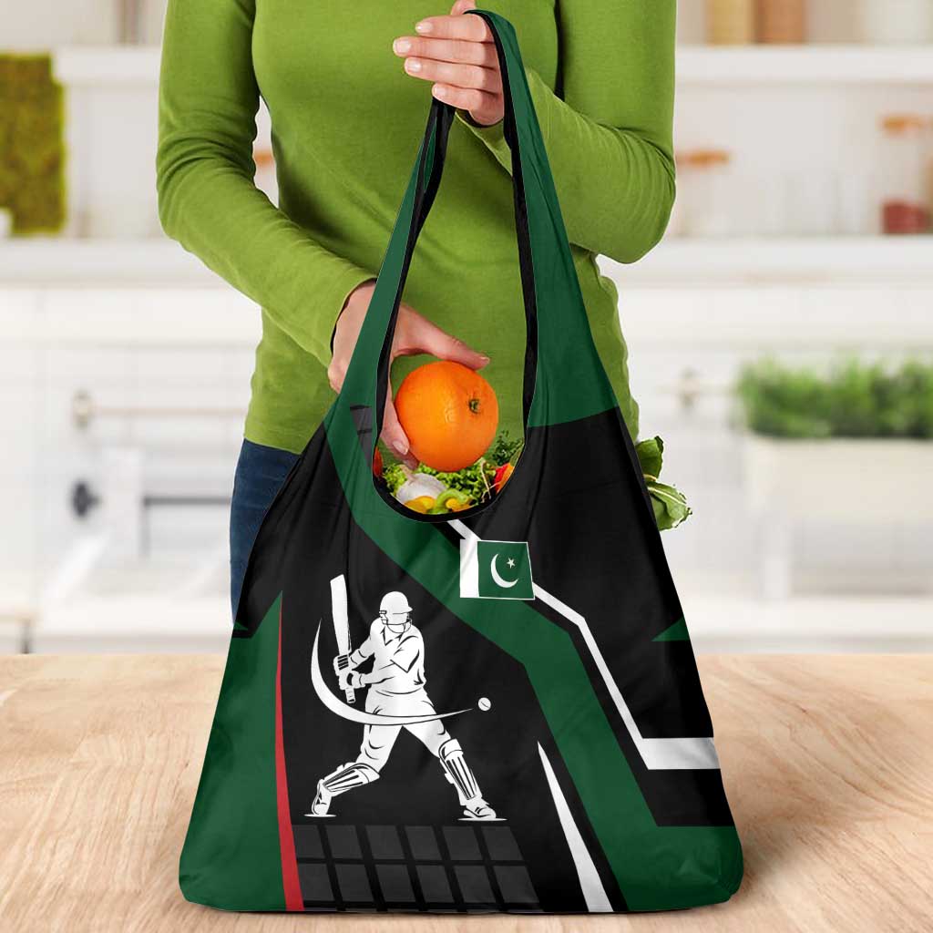 Pakistan Cricket Grocery Bag Sporty Style with Flag Colors & Player Illustration