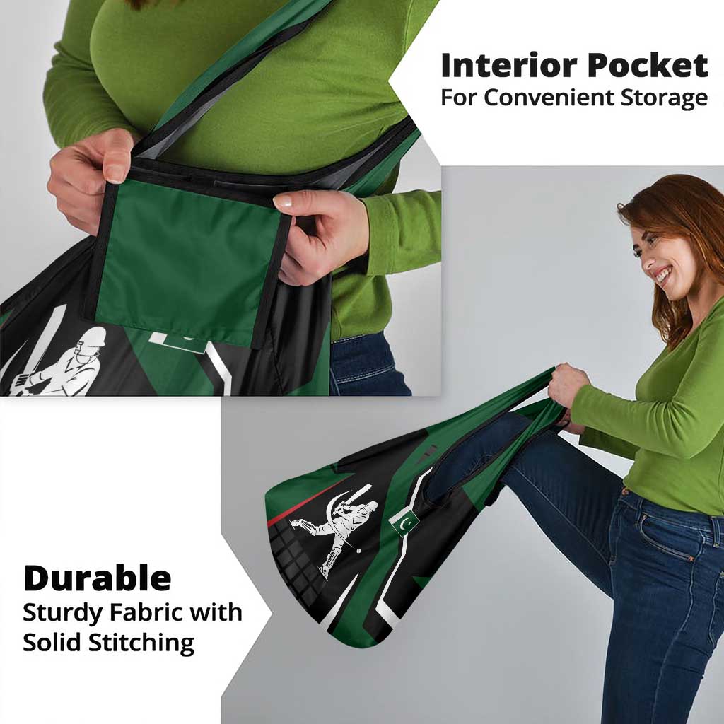 Pakistan Cricket Grocery Bag Sporty Style with Flag Colors & Player Illustration