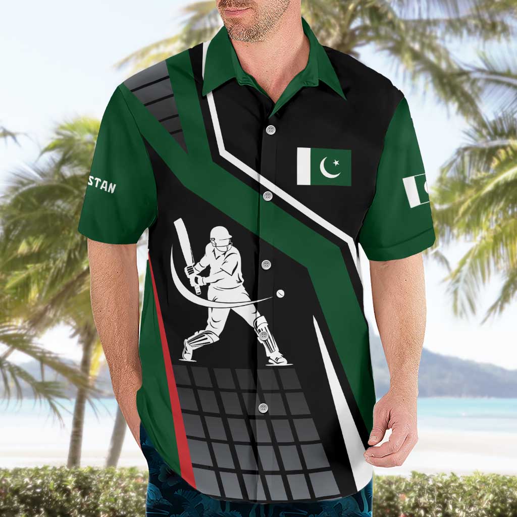Pakistan Cricket Hawaiian Shirt Sporty Style with Flag Colors & Player Illustration