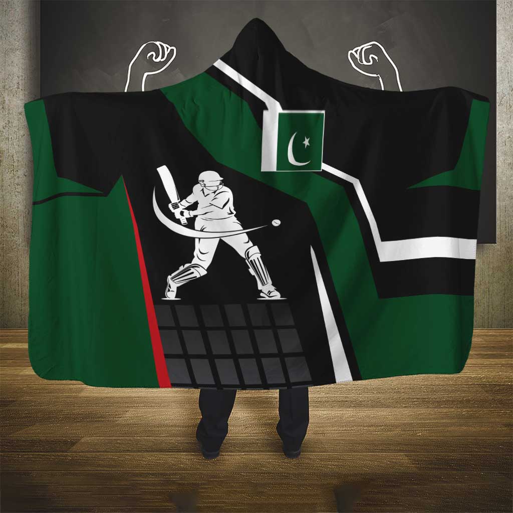 Pakistan Cricket Hooded Blanket Sporty Style with Flag Colors & Player Illustration