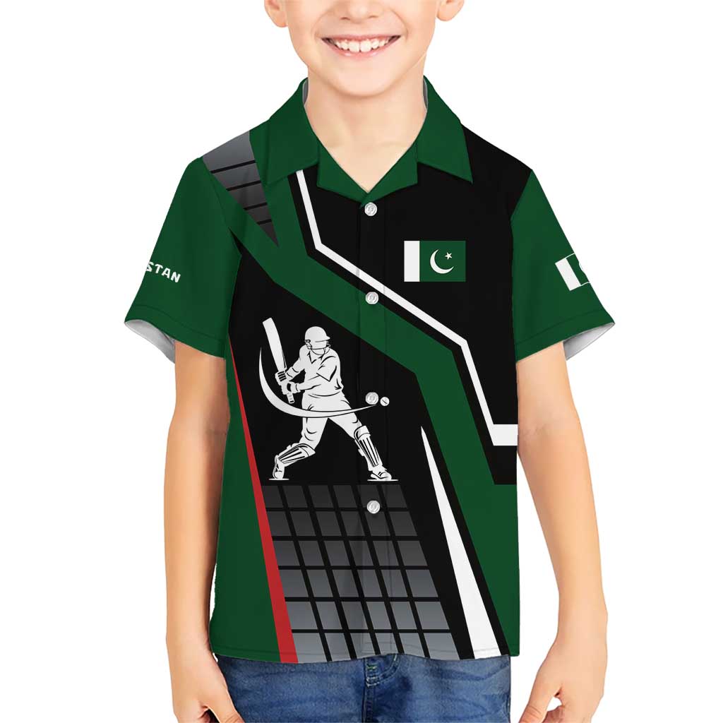Pakistan Cricket Kid Hawaiian Shirt Sporty Style with Flag Colors & Player Illustration