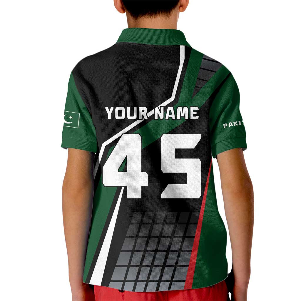 Pakistan Cricket Kid Polo Shirt Sporty Style with Flag Colors & Player Illustration