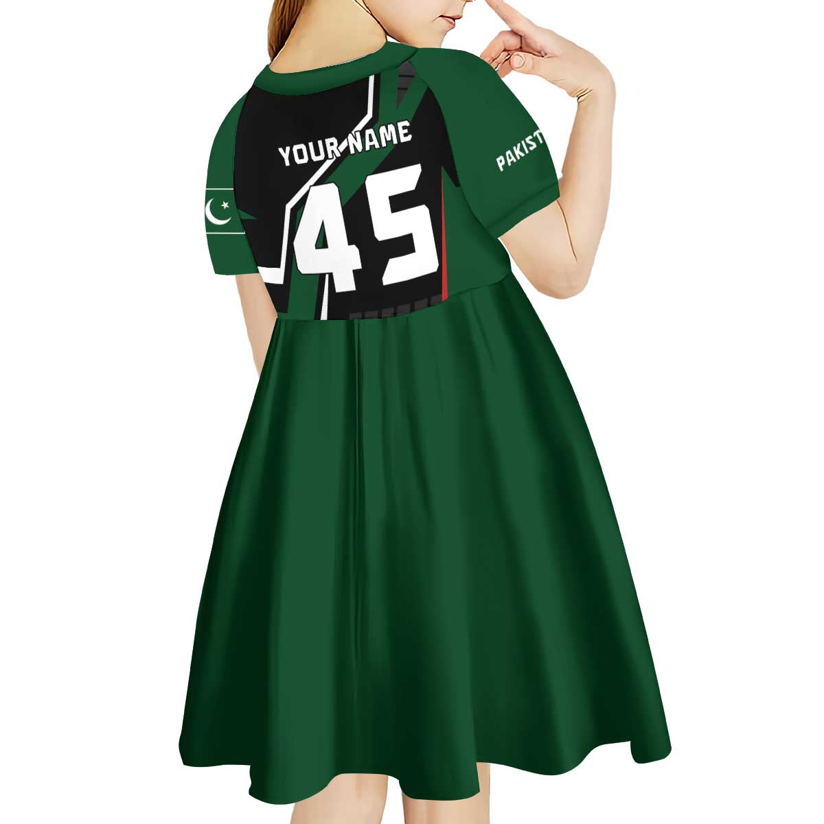 Pakistan Cricket Kid Short Sleeve Dress Sporty Style with Flag Colors & Player Illustration
