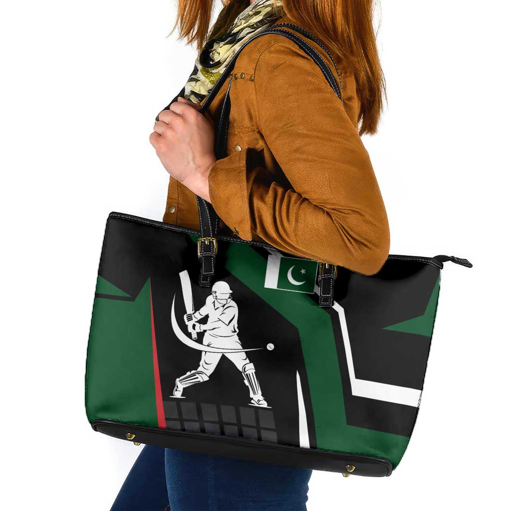 Pakistan Cricket Leather Tote Bag Sporty Style with Flag Colors & Player Illustration