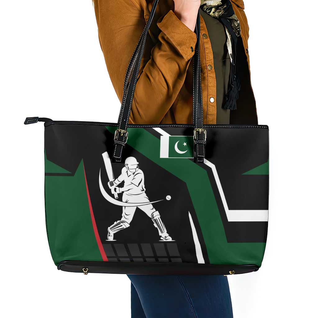 Pakistan Cricket Leather Tote Bag Sporty Style with Flag Colors & Player Illustration