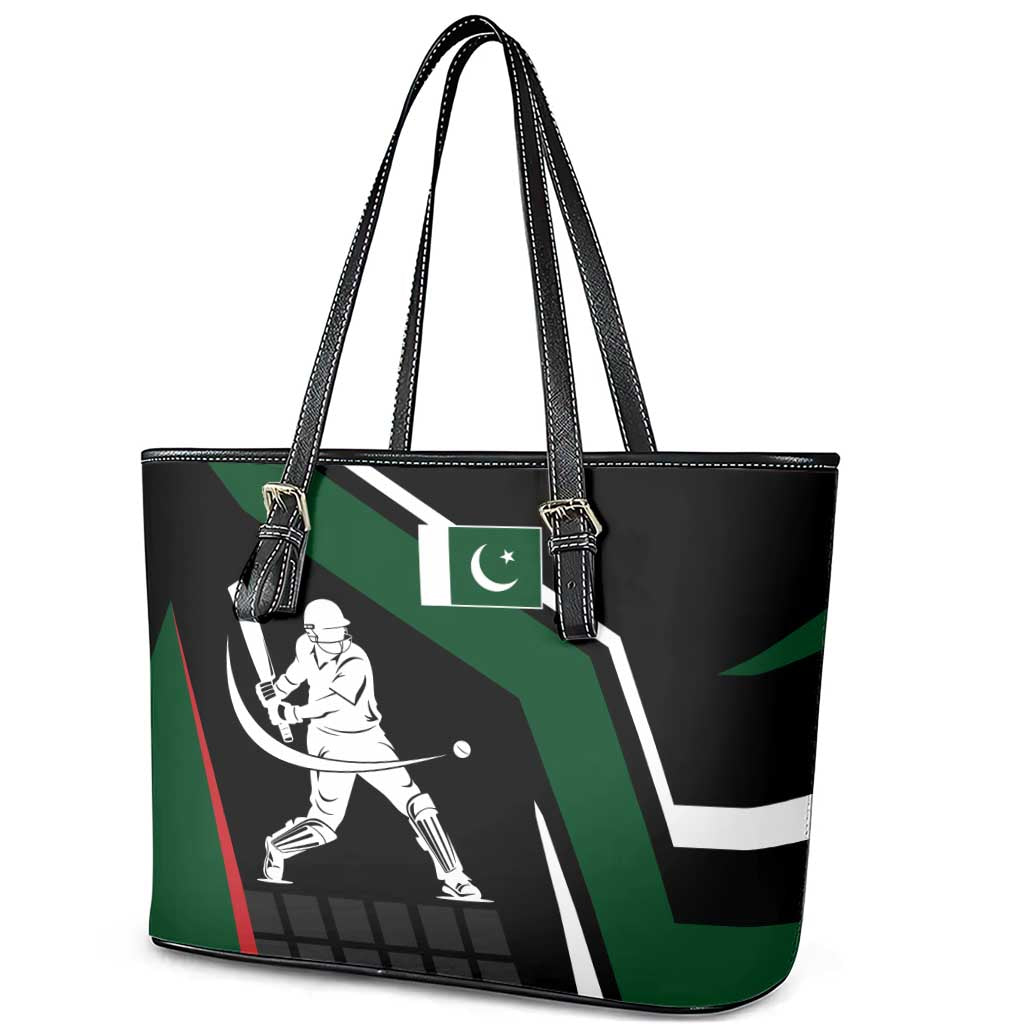 Pakistan Cricket Leather Tote Bag Sporty Style with Flag Colors & Player Illustration