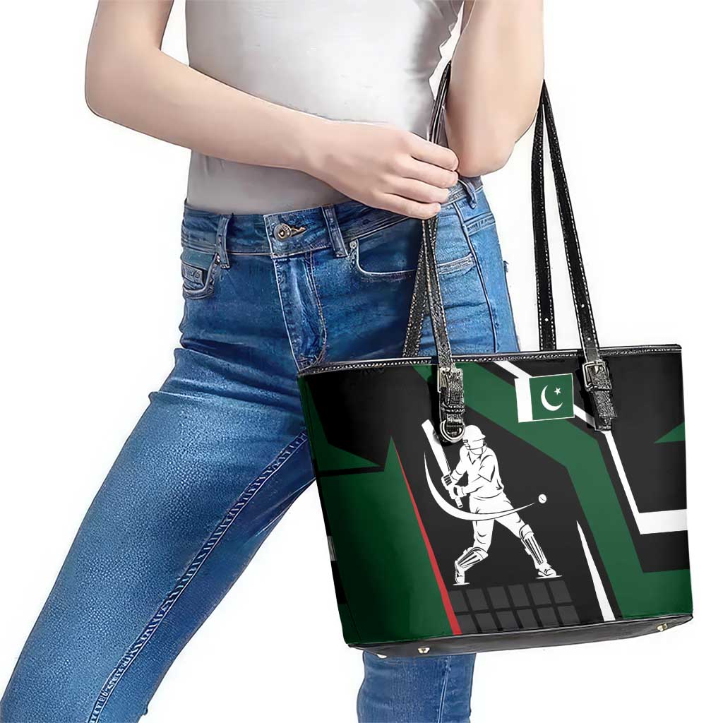 Pakistan Cricket Leather Tote Bag Sporty Style with Flag Colors & Player Illustration
