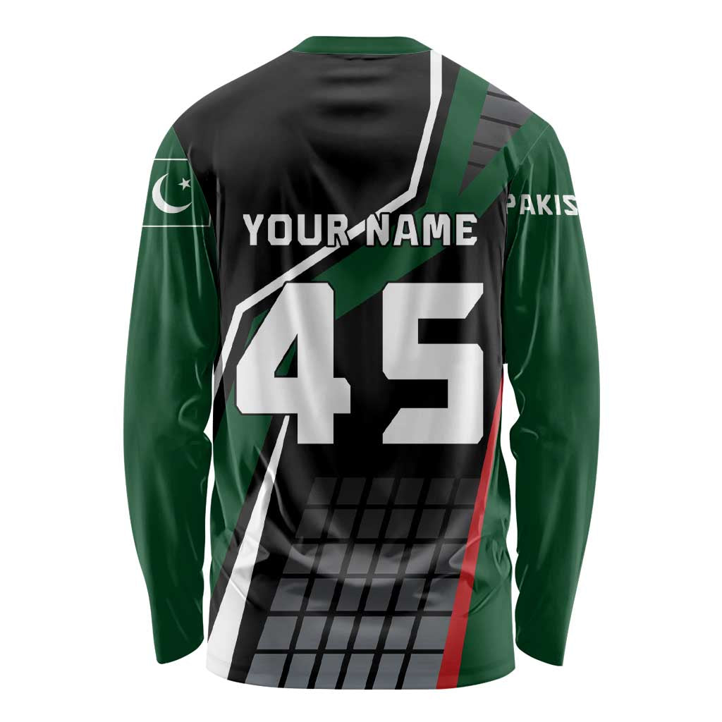 Pakistan Cricket Long Sleeve Shirt Sporty Style with Flag Colors & Player Illustration