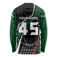 Pakistan Cricket Long Sleeve Shirt Sporty Style with Flag Colors & Player Illustration