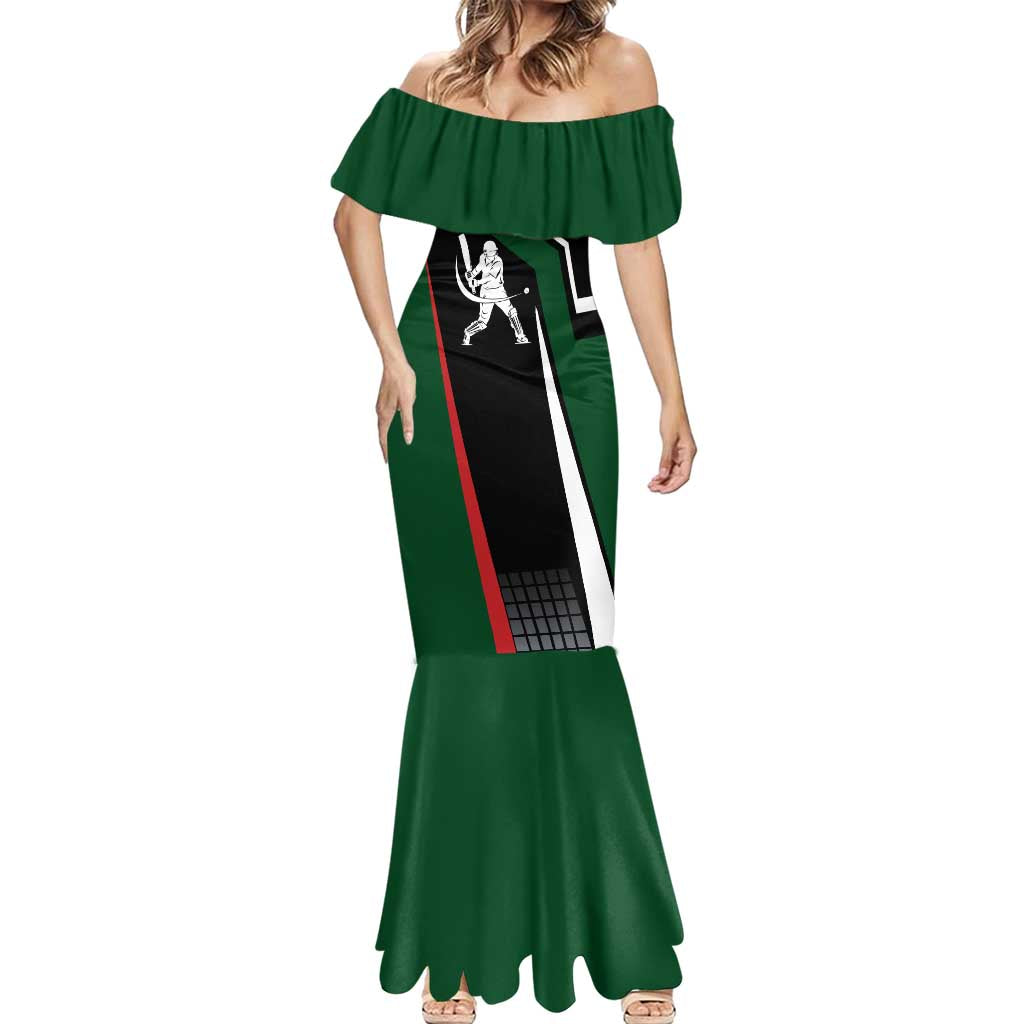 Pakistan Cricket Mermaid Dress Sporty Style with Flag Colors & Player Illustration