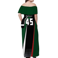 Pakistan Cricket Off Shoulder Maxi Dress Sporty Style with Flag Colors & Player Illustration