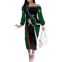 Pakistan Cricket Off The Shoulder Long Sleeve Dress Sporty Style with Flag Colors & Player Illustration