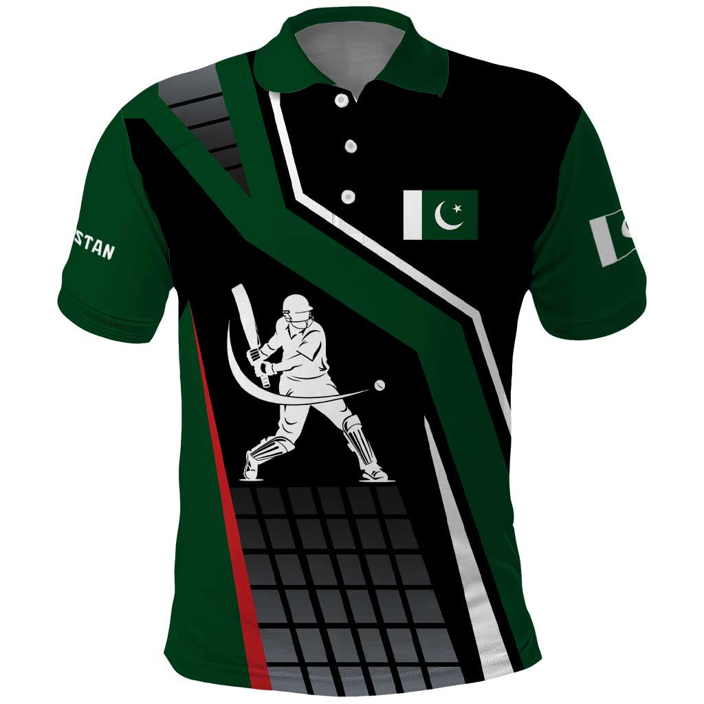 Pakistan Cricket Polo Shirt Sporty Style with Flag Colors & Player Illustration
