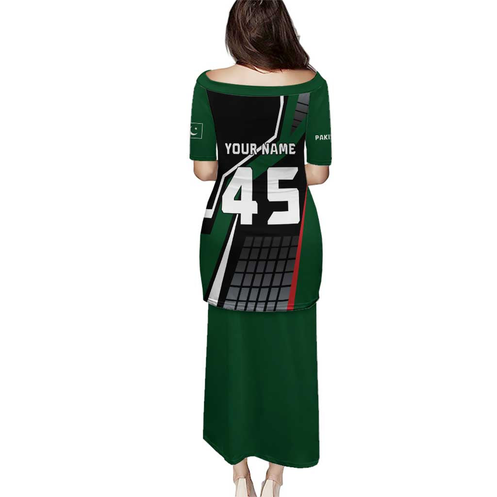 Pakistan Cricket Puletasi Sporty Style with Flag Colors & Player Illustration