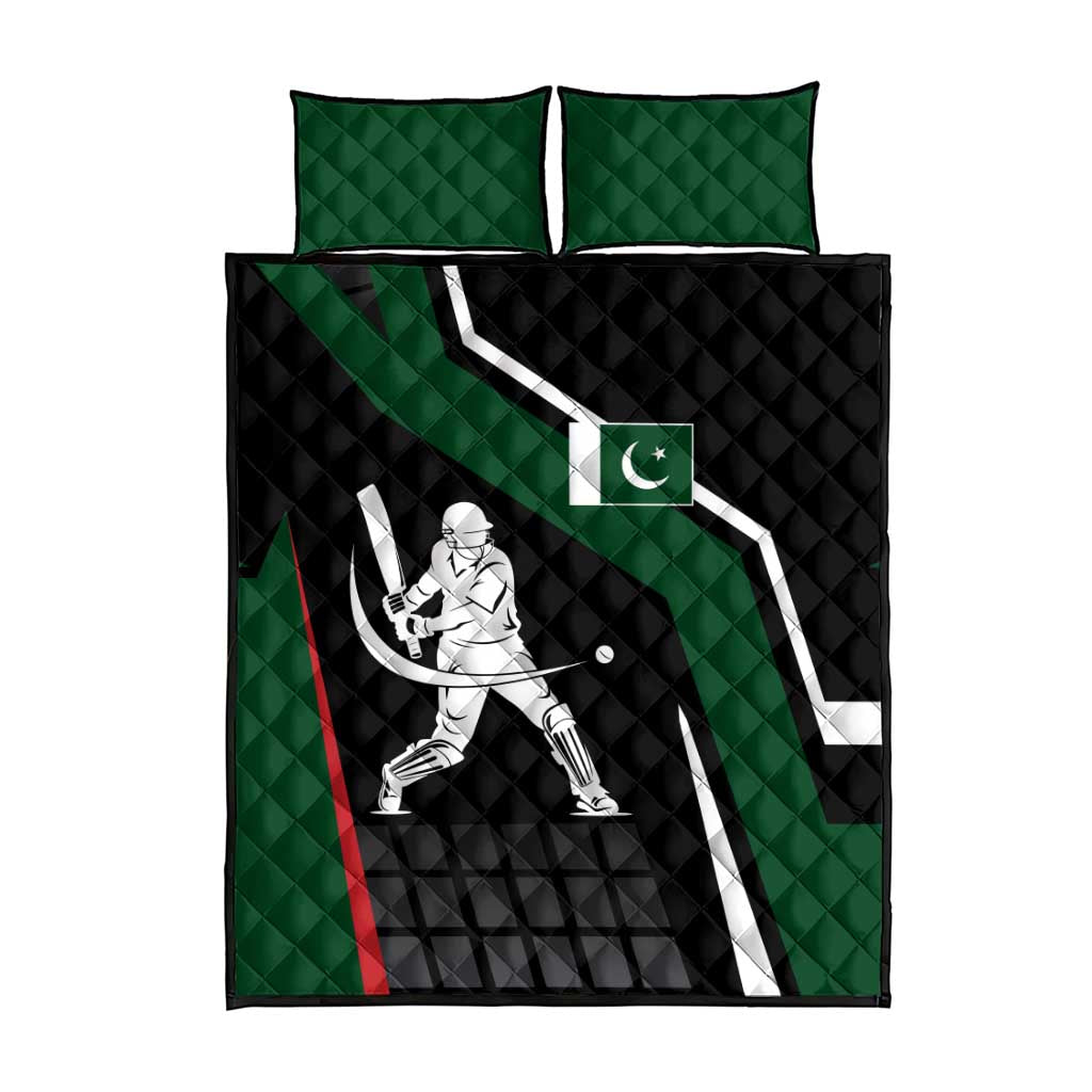 Pakistan Cricket Quilt Bed Set Sporty Style with Flag Colors & Player Illustration