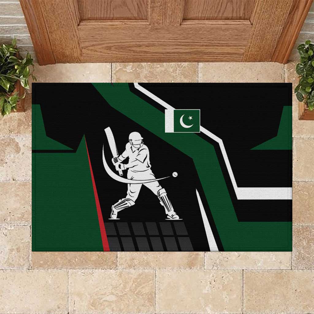 Pakistan Cricket Rubber Doormat Sporty Style with Flag Colors & Player Illustration