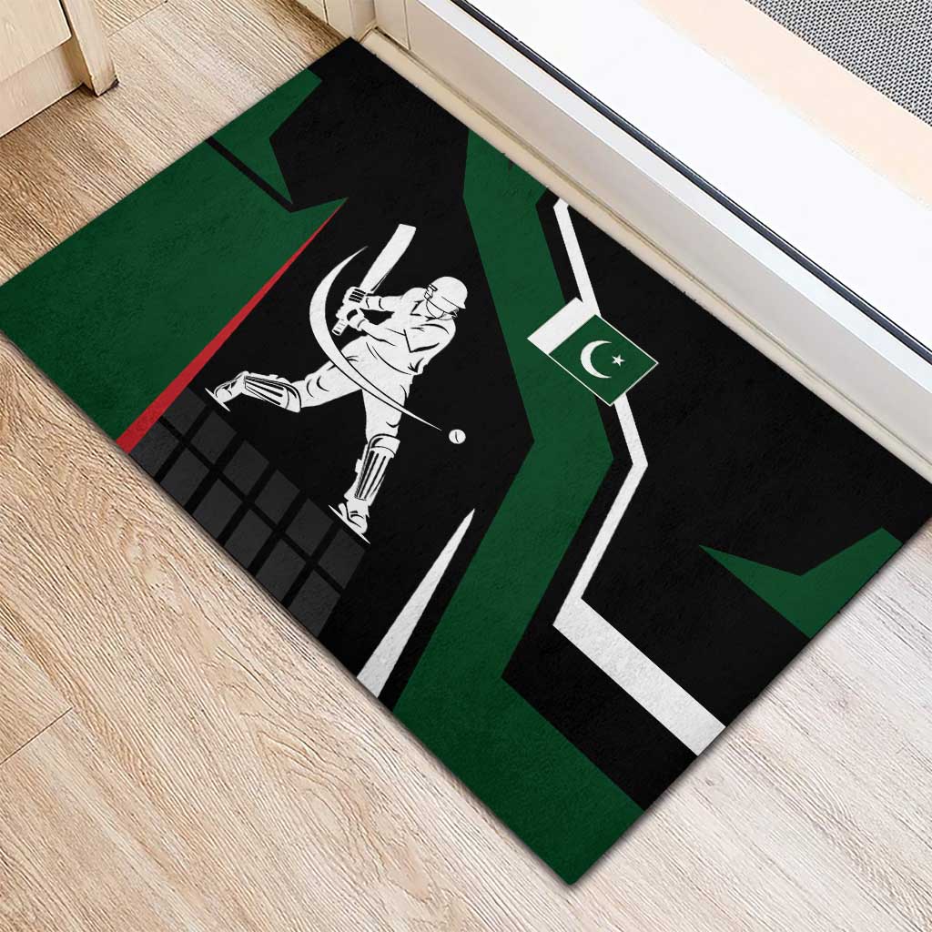 Pakistan Cricket Rubber Doormat Sporty Style with Flag Colors & Player Illustration