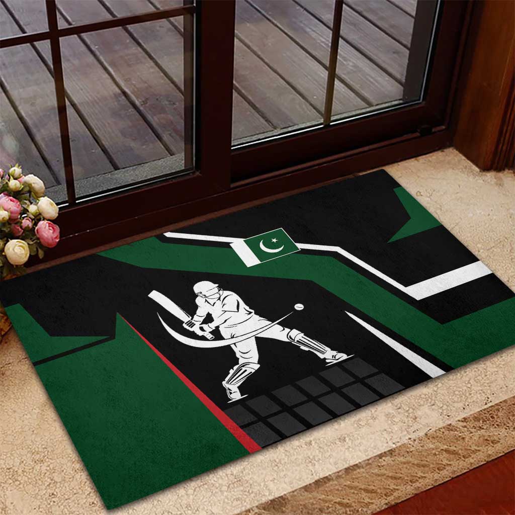 Pakistan Cricket Rubber Doormat Sporty Style with Flag Colors & Player Illustration