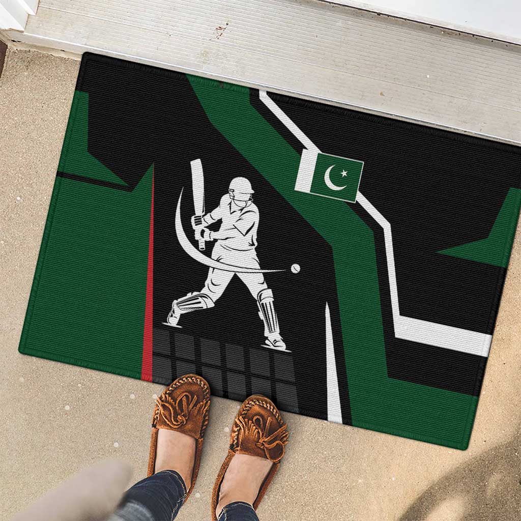 Pakistan Cricket Rubber Doormat Sporty Style with Flag Colors & Player Illustration