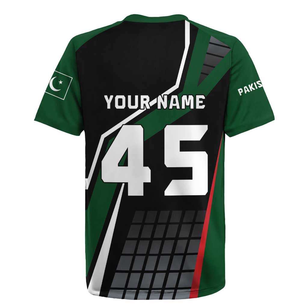 Pakistan Cricket Rugby Jersey Sporty Style with Flag Colors & Player Illustration