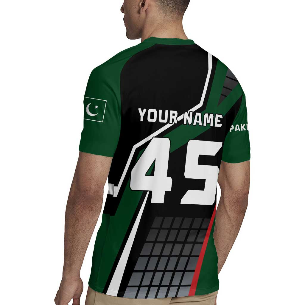 Pakistan Cricket Rugby Jersey Sporty Style with Flag Colors & Player Illustration