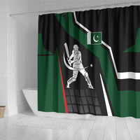 Pakistan Cricket Shower Curtain Sporty Style with Flag Colors & Player Illustration