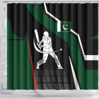 Pakistan Cricket Shower Curtain Sporty Style with Flag Colors & Player Illustration