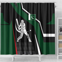 Pakistan Cricket Shower Curtain Sporty Style with Flag Colors & Player Illustration