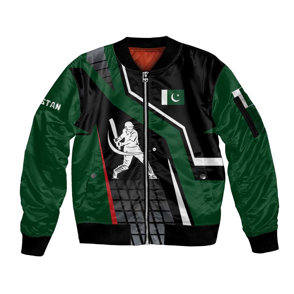 Pakistan Cricket Sleeve Zip Bomber Jacket Sporty Style with Flag Colors & Player Illustration