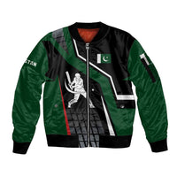 Pakistan Cricket Sleeve Zip Bomber Jacket Sporty Style with Flag Colors & Player Illustration