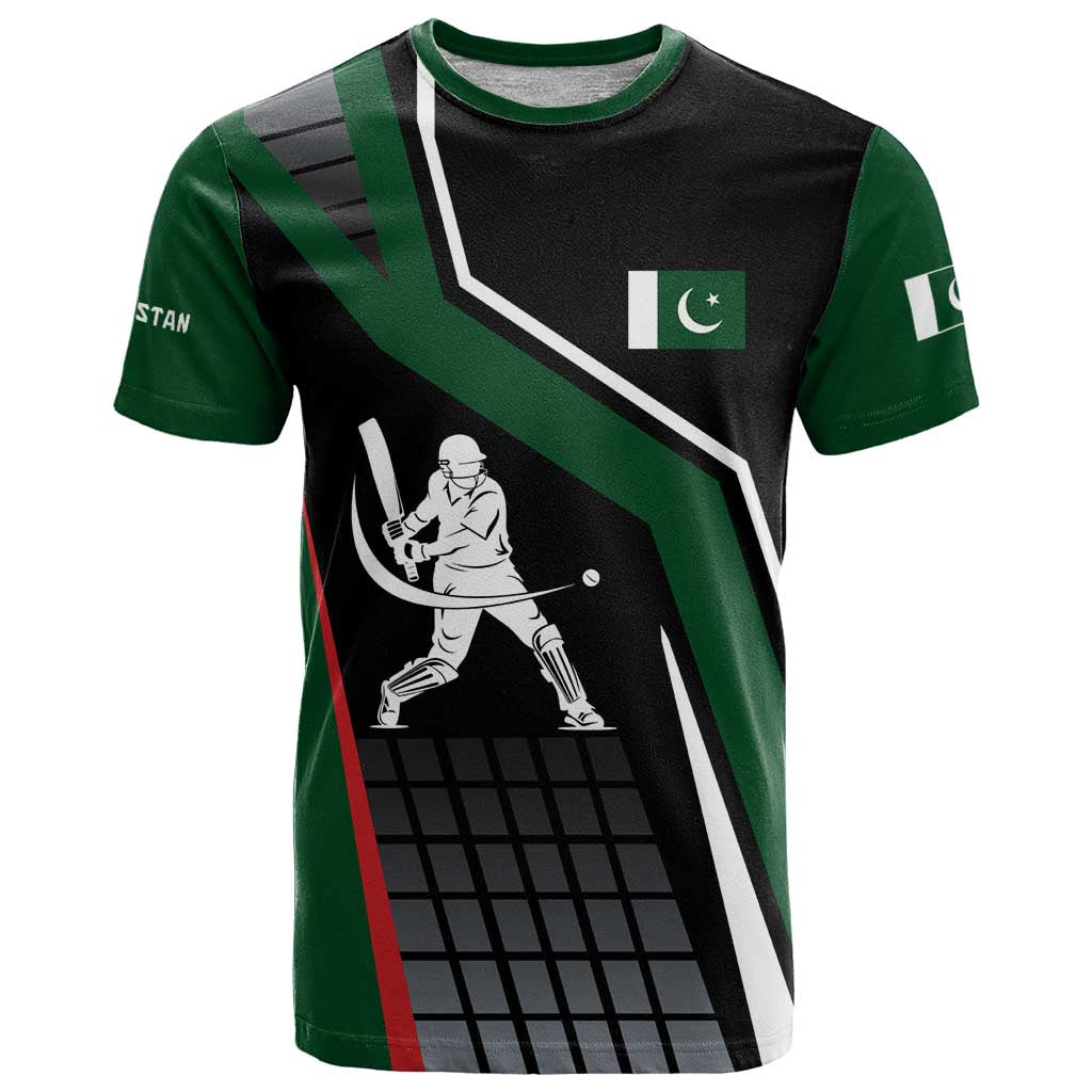 Pakistan Cricket T Shirt Sporty Style with Flag Colors & Player Illustration