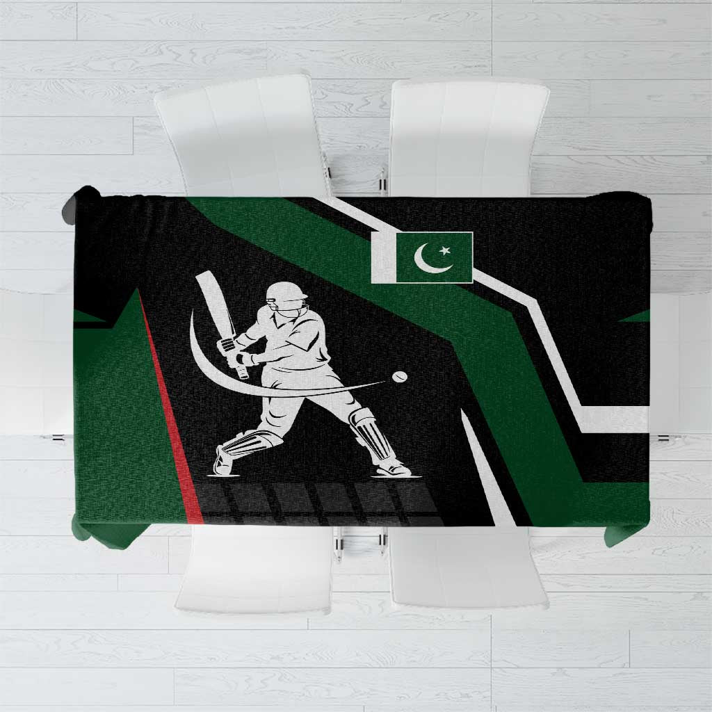 Pakistan Cricket Tablecloth Sporty Style with Flag Colors & Player Illustration