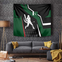 Pakistan Cricket Tapestry Sporty Style with Flag Colors & Player Illustration