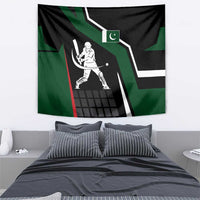 Pakistan Cricket Tapestry Sporty Style with Flag Colors & Player Illustration