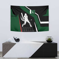 Pakistan Cricket Tapestry Sporty Style with Flag Colors & Player Illustration